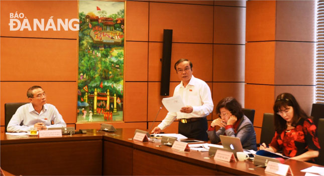 Phó Trưởng đoàn đại biểu Quốc hội thành phố Nguyễn Bá Sơn phát biểu tại thảo luận tổ.