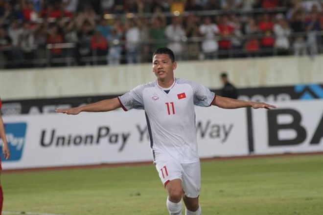 Striker Nguyen Anh Duc (Number 11) doubled the score for Vietnam at the 47th minute (Photo: VNA)