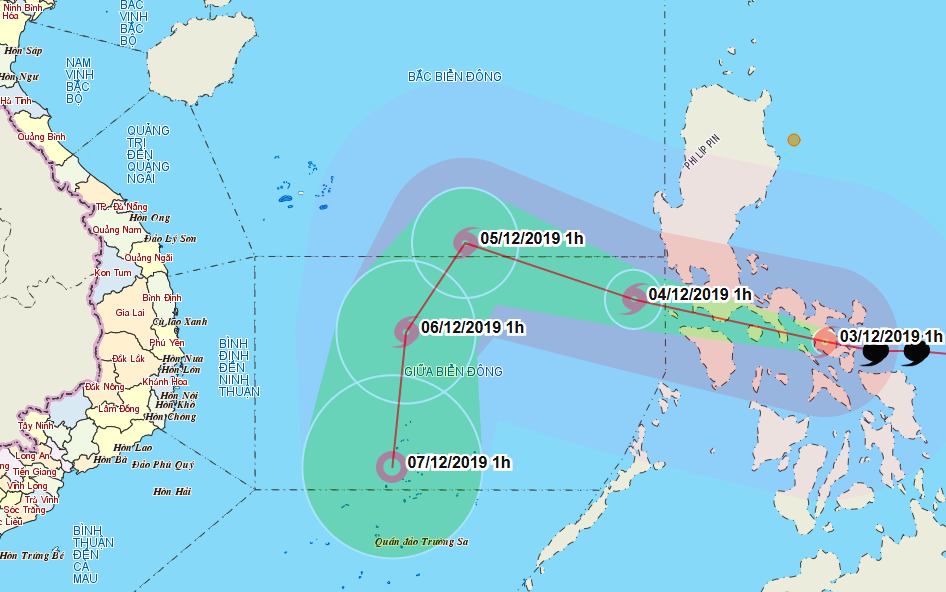 The expected path of typhoon Kammuri 