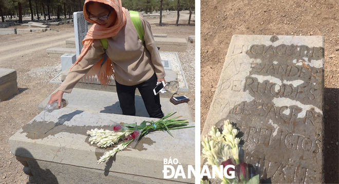 Nơi yên nghỉ của giáo sĩ Alexandre de Rhodes trong một nghĩa trang nằm ở ngoại ô thành phố Esfahan, Iran. Những người Việt Nam đến viếng mộ ông tháng 9-2017 đã mua một bó hoa và cầm theo một chai nước để rửa lên nấm mồ của ông, theo truyền thống của người Iran.  Ảnh: Phạm Thanh Hà (Hà Nội)