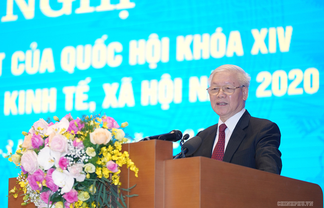 Tổng Bí thư, Chủ tịch nước Nguyễn Phú Trọng phát biểu tại hội nghị. Ảnh: VGP