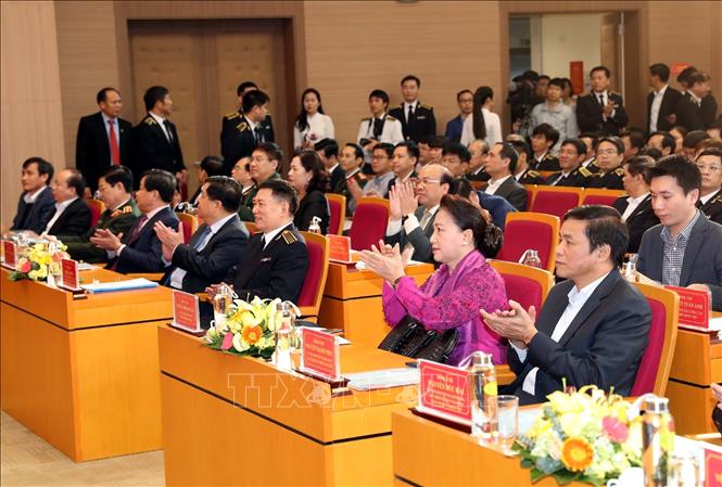 Chủ tịch Quốc hội Nguyễn Thị Kim Ngân cùng các đại biểu tham dự hội nghị. Ảnh: Trọng Đức/TTXVN