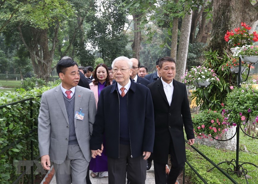 Trong ảnh:Tổng Bí thư, Chủ tịch nước Nguyễn Phú Trọng thăm Khu Di tích Chủ tịch Hồ Chí Minh tại Phủ Chủ tịch. (Ảnh: Trí Dũng/TTXVN)