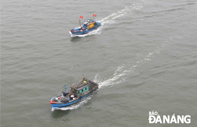 Ngư dân quận Sơn Trà tranh thủ thời tiết thuận lợi, ra khơi đánh bắt hải sản ở các ngư trường, vùng biển mới để nâng cao hiệu quả sản xuất. Ảnh: HOÀNG HIỆP 