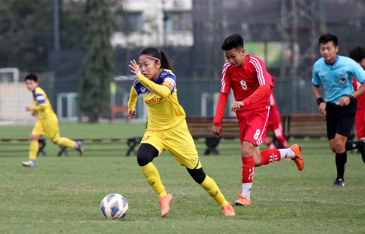 ĐT nữ Việt Nam hòa 0-0 với đối thủ nam U15 Hà Nội. (Ảnh: VFF)