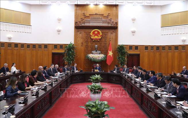 Thủ tướng Nguyễn Xuân Phúc tiếp Đoàn doanh nghiệp thuộc Hội đồng Kinh doanh Hoa Kỳ - ASEAN.Ảnh: Thống Nhất/TTXVN.