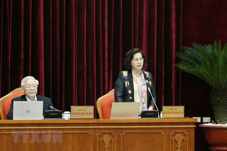 Ủy viên Bộ Chính trị, Chủ tịch Quốc hội Nguyễn Thị Kim Ngân điều hành hội nghị. (Ảnh: Phương Hoa/TTXVN)