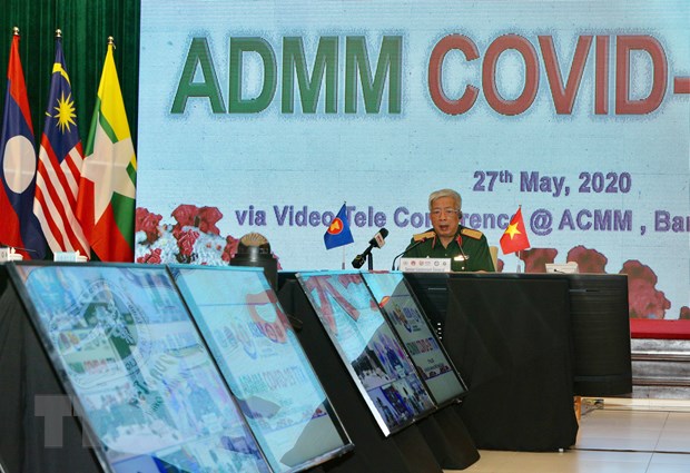 Quân y các nước ASEAN diễn tập trực tuyến cơ chế phòng chống dịch Covid-19. (Ảnh: Dương Giang-TTXVN)