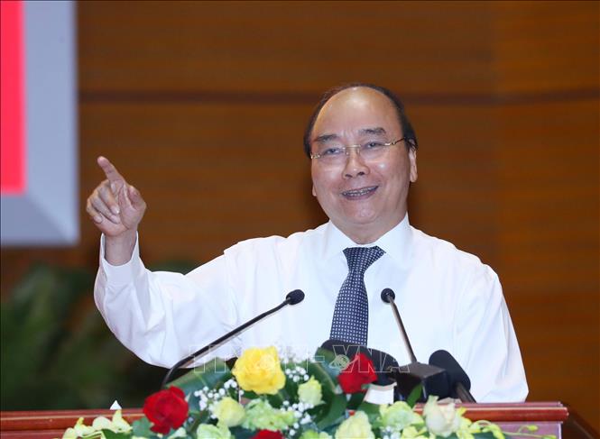 Thủ tướng Nguyễn Xuân Phúc phát biểu tại hội nghị. Ảnh: Thống Nhất/TTXVN.