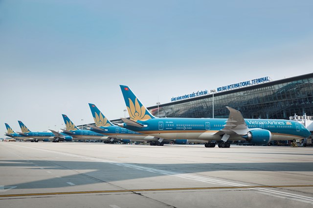 Vietnam Airlines aircraft at Noi Bai International Airport. The national carrier and other airlines in Viet Nam are preparing for international flights.