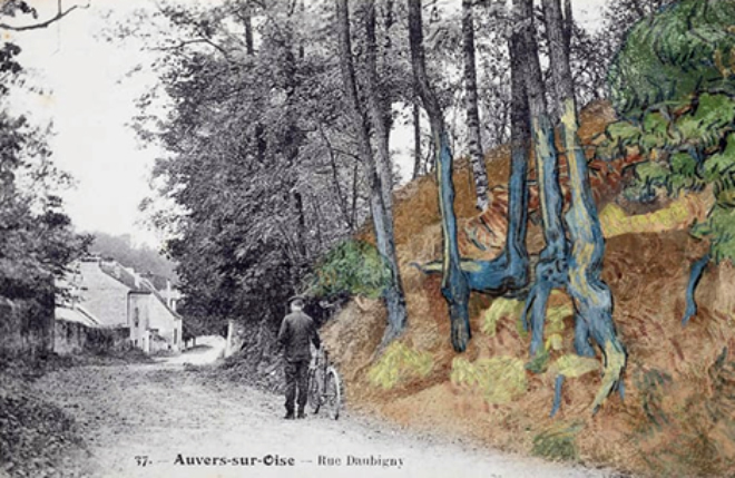 Tấm bưu thiếp cho thấy sự tương đồng với hình dạng của rễ cây trên bức tranh Tree Roots.	