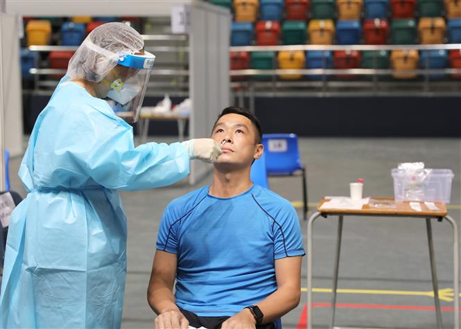 Nhân viên y tế lấy mẫu dịch xét nghiệm Covid-19 tại Hong Kong, Trung Quốc ngày 1-9-2020. Ảnh: THX-TTXVN