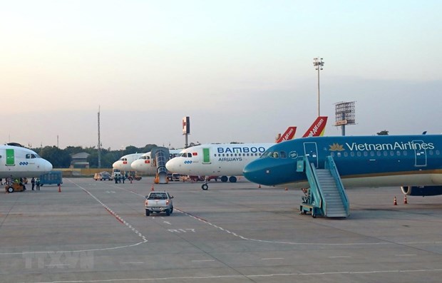 Airplanes of Vietnamese domestic airlines at Noi Bai airport (Photo: VNA)