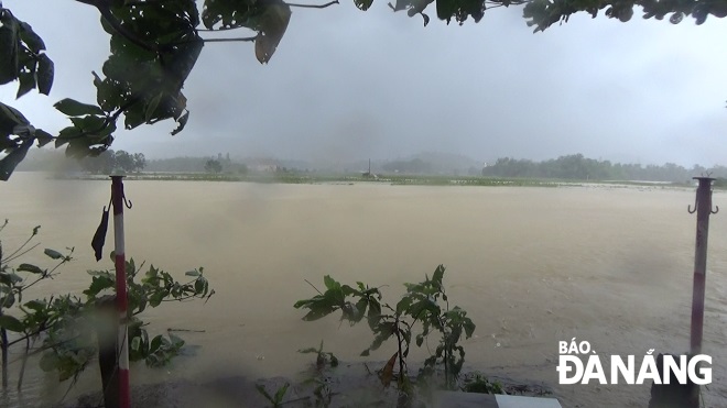 The water level of the Tuy Loan River overflowing the National Highway No 14B
