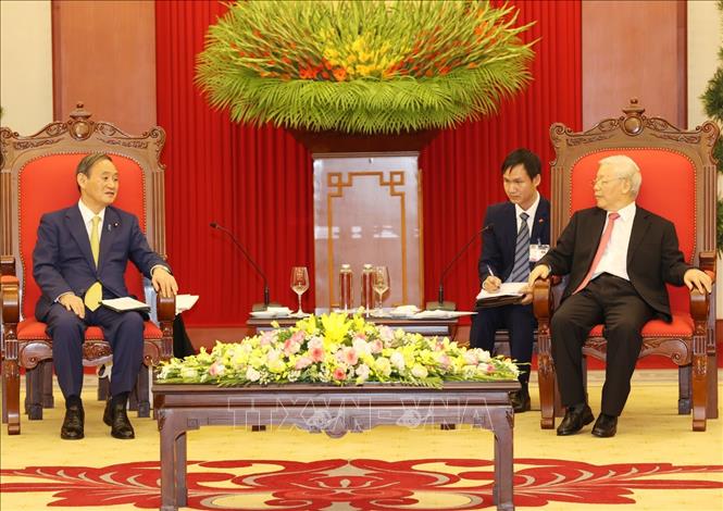 Tổng Bí thư, Chủ tịch nước Nguyễn Phú Trọng tiếp Thủ tướng Nhật Bản Suga Yoshihide. Ảnh : Trí Dũng/TTXVN