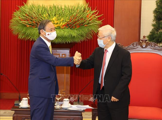 Tổng Bí thư, Chủ tịch nước Nguyễn Phú Trọng tiếp Thủ tướng Nhật Bản Suga Yoshihide. Ảnh: Trí Dũng/ TTXVN.