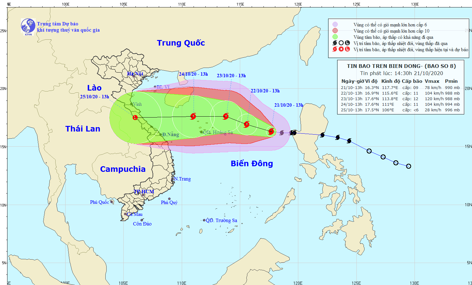 Trung tâm Dự báo Khí tượng thủy văn Quốc gia cho biết bão số 8 đã vào Biển Đông