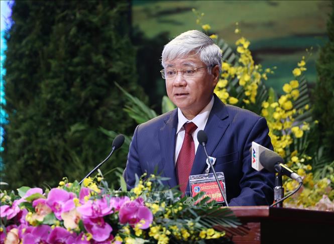 Bộ trưởng, Chủ nhiệm Uỷ ban Dân tộc Đỗ Văn Chiến trình bày báo cáo chính trị đại hội. Ảnh: Dương Giang/TTXVN