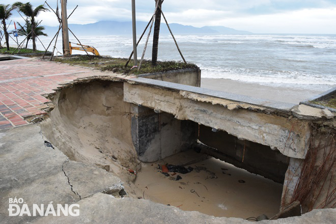 A part of the Son Thuy Beach area in Hoa Hai Ward, Ngu Hanh Son District recently hard hit by erosion