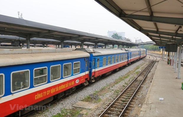 Đoàn tàu của Tổng công ty Đường sắt Việt Nam tại một nhà ga. (Ảnh: Minh Sơn/Vietnam+)