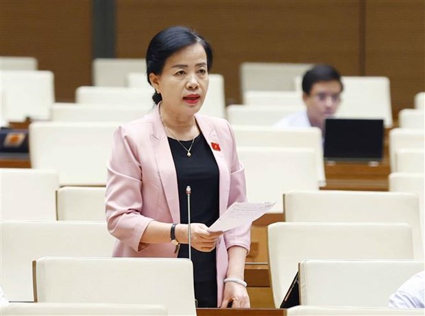 Đại biểu Quốc hội thành phố Đà Nẵng Nguyễn Thị Kim Thuý đặt câu hỏi chất vấn. (Ảnh: Doãn Tấn/TTXVN)