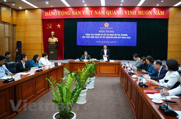Các đại biểu tham dự hội nghị về đảm bảo cung cầu hàng Tết. (Ảnh: Xuân Quảng/Vietnam+)