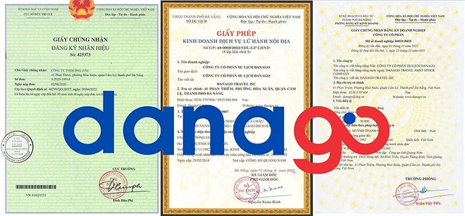 Giấy đăng ký nhãn hiệu, giấy phép lữ hành và giấy phép đăng ký kinh doanh của DANAGO.