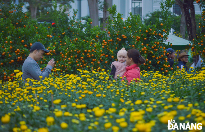 Gia đình nhỏ lưu lại khoảnh khắc hạnh phúc tại chợ hoa.