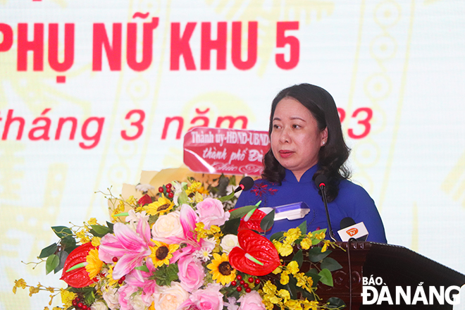 Phó Chủ tịch nước Võ Thị Ánh Xuân phát biểu tại buổi lễ. Ảnh: XUÂN DŨNG