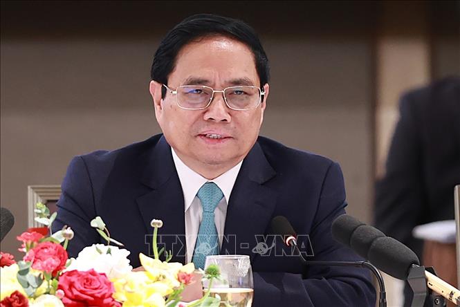 Thủ tướng Phạm Minh Chính phát biểu tại Diễn đàn doanh nghiệp Việt Nam thường niên 2023. Ảnh: Dương Giang/TTXVN