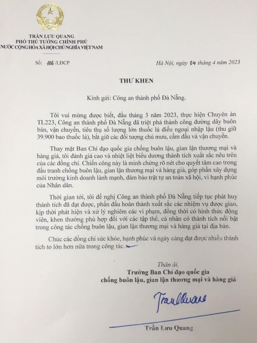 Phó Thủ tướng Chính phủ gửi thư khen Công an thành phố
