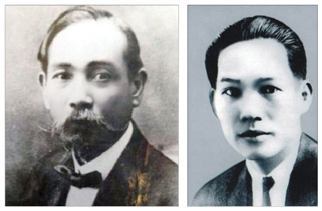 Phan Châu Trinh (ảnh trái) và người xin làm con nuôi Nguyễn An Ninh. (Ảnh tư liệu)