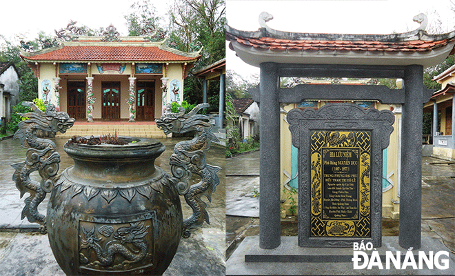 Nhà lưu niệm Phó bảng Nguyễn Dục (1807-1877) (ảnh trái)  và bia lưu niệm ở xã Tam An, huyện Phú Ninh. Ảnh: M.H.L