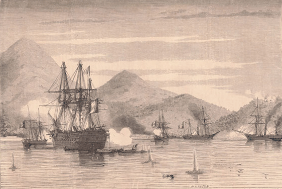 Tàu chiến quân Pháp tấn công Đà Nẵng ngày 1-9-1858. Nguồn: Trung tâm lưu trữ Bộ Quốc phòng Pháp