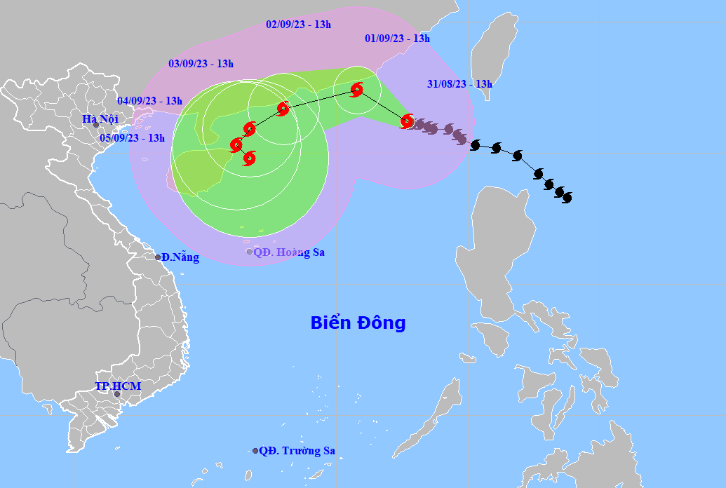Họa đồ vị trí và hướng di chuyển của bão số 3. (Nguồn: Trung tâm dự báo khí tượng thủy văn quốc gia).