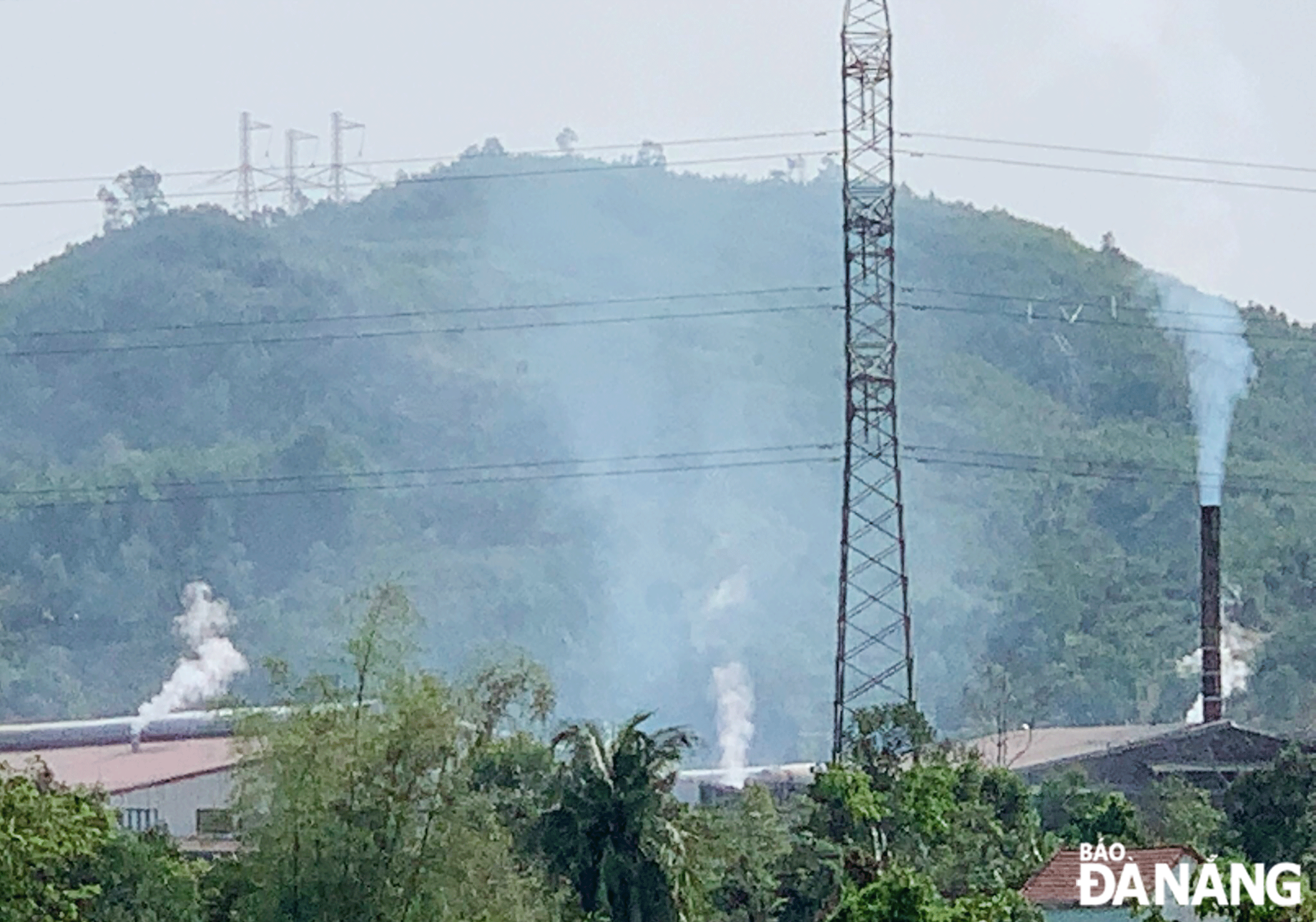 Người dân phản ánh Công ty Insulpack Đà Nẵng xả khói gây ô nhiễm môi trường tại thôn Phú Hạ, xã Hòa Sơn. Ảnh: KHÁNH HUYỀN