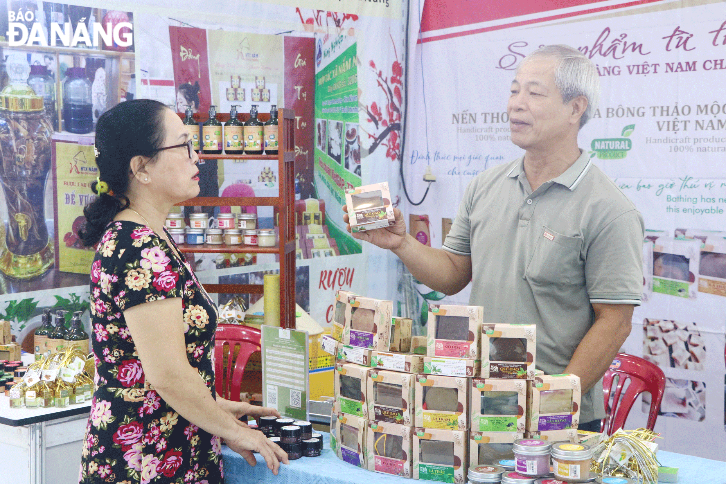 Hiyou Farm herbal soap is being introduced at a trade promotion fair in Da Nang. Photo: VAN HOANG